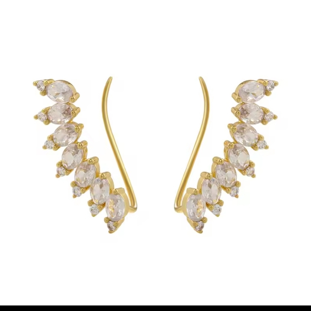 Cz gold ear climber earrings